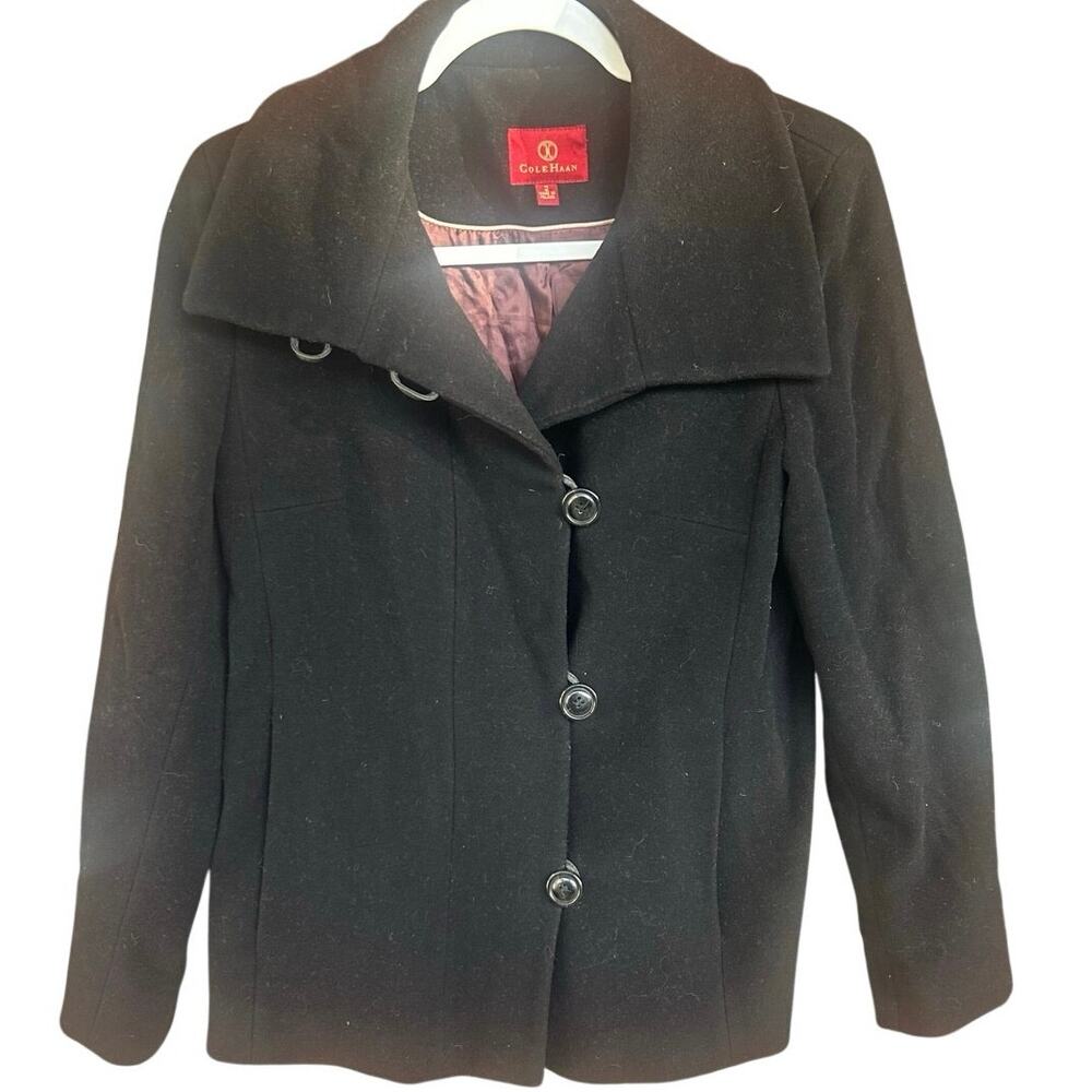 Cole Haan Wool Cashmere Pea Coat Black Size 2 Women's Button Jacket Winter
